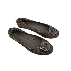 Tory Burch Minnie Snakeskin Print Slip On Flats